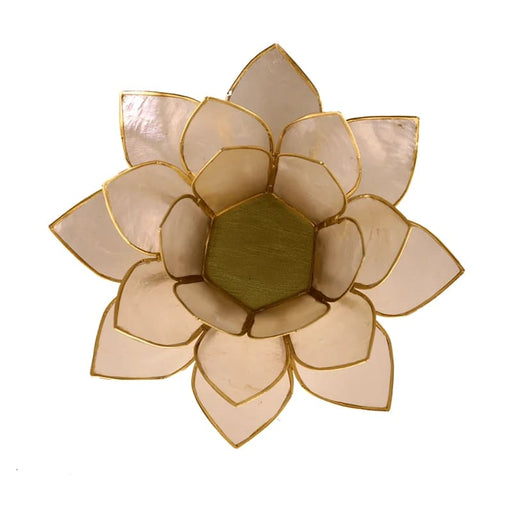 Lotus kynttilälyhty luonnonvalkoinen, kultainen reunus - Tarotpuoti