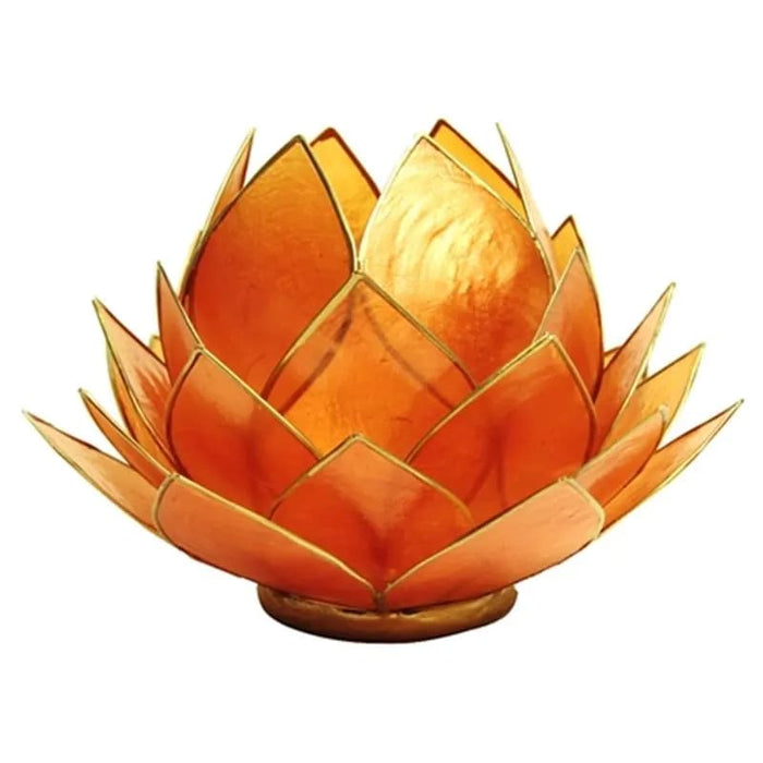 Lotus kynttilälyhty oranssi kultareunus LARGE - Tarotpuoti