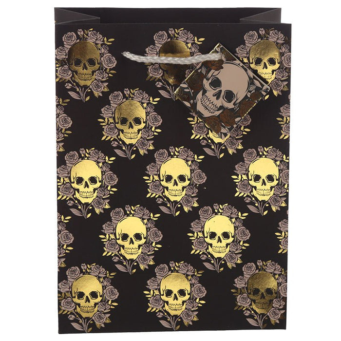 Metallic Skulls and Roses Gift Bag - Medium - Tarotpuoti