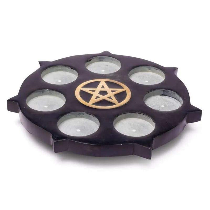 Pentagrammi kynttilänjalusta lämpökynttilöille musta vuolukivi - Tarotpuoti