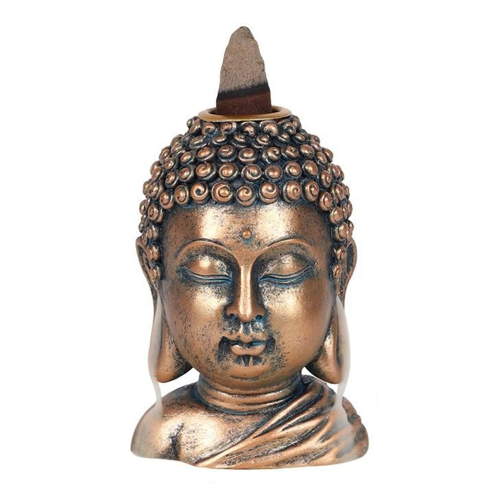 Pronssinen Buddhan pää takaisinvirtaus suitsukeastia backflow - Tarotpuoti