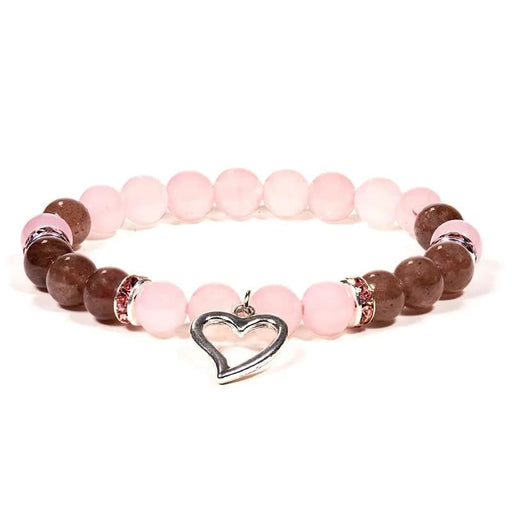 Rannekoru rose quartz/strawberry quartz with heart (joustava) - Tarotpuoti
