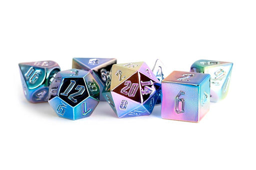 Roolipelinopat: Rainbow Aegis 16mm Aluminum Plated Acrylic Poly Dice Set - Metallic Dice Games - Tarotpuoti