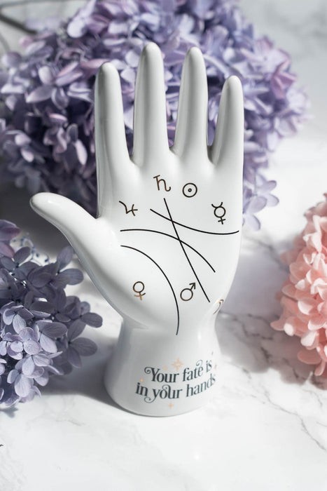 Valkoinen Palmistry kädestä ennustamisen käsi, keraaminen 20cm - Tarotpuoti